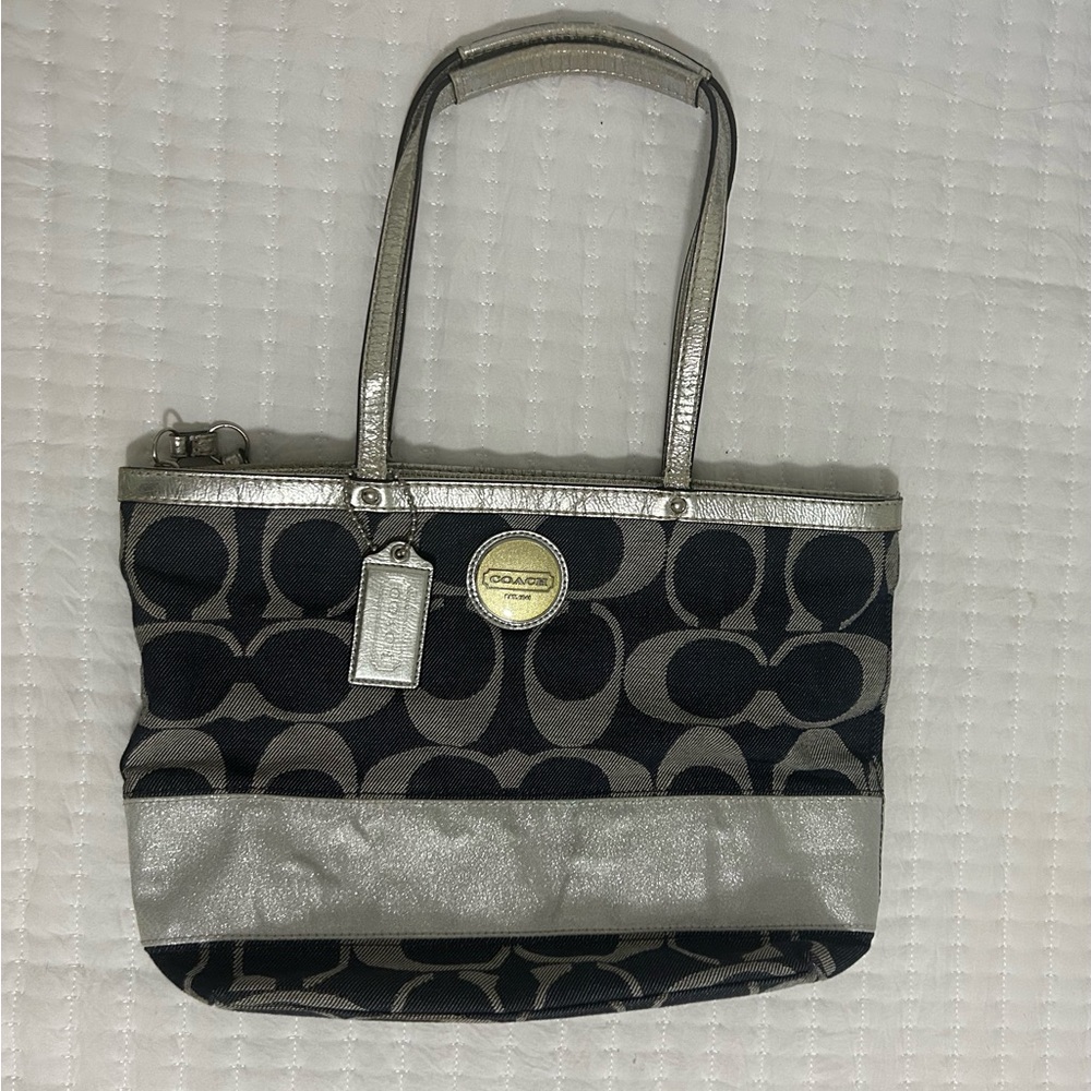 Coach DENIM and Silver Signature C Tote Y2K